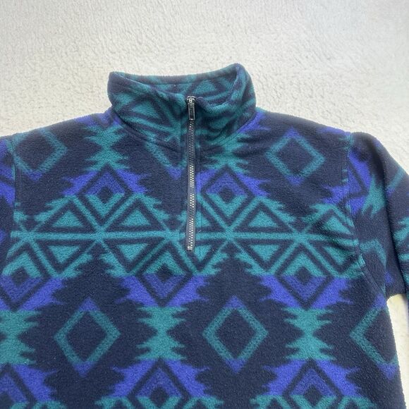 Vintage EVR Sweater Womens Large L Green Blue Fleece Geometric Southwestern - Picture 3 of 12